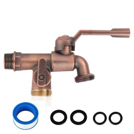 Dual-Outlet 3/4-Inch Frost-Resistant Brass Garden Faucet, 1/2-Inch Inlet Wall-Mounted Outdoor Spigot with Independent Valves for Home, Patio & Irrigation