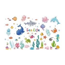 Under The Sea Wall Decals Fish Underwater Wall Stickers for Bedroom Nursery Bathroom Wall Décor (39116AB, 30 * 90CM)