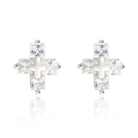 Wicary Cross Earrings for Women Crystal Cross stud Earrings for Her Cubic Zirconia Cross Earring for Men Sterling silver Studs for Lovers Gift (Silver-White)