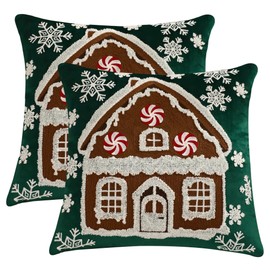 Tosleo Set of 2 Winter Velvet Cushion Covers 45 x 45cm House Embroidery Throw Pillow Covers Xmas Pillowcase for Sofa Living Room Bedroom Chair Garden Home Holiday Decoration