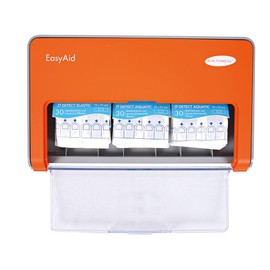 FRANZ MENSCH Actiomedic Actiomedic® EasyAid Plaster Dispenser with Basic Equipment Detect, Orange, Length: 27 cm, W: 17 cm, H: 4.8 cm, Plaster Dispenser, Wound Plaster, Finger Plaster