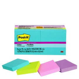 Post-it Super Sticky Notes,2x2 in, 8 Pads, 2x the Sticking Power, Miami Collection, Neon Colors (Orange, Pink, Blue, Green), Recyclable (622-8SSMIA) , 1 7/8" x 1 7/8" , Assorted