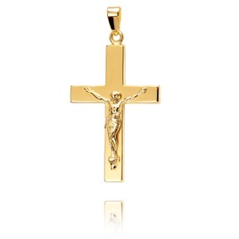 JEVELION Cross Pendant Gold Cross Jesus Christ for Women, Men and Children as a Necklace Pendant with Jewellery Case, Gold-plated