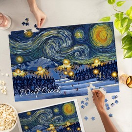Lantern Press Made in USA Puzzle for Adults - 1000 Pieces, Reference Poster, Premium Box, Wolf Creek, Colorado, Ski Resort with Mountain, Starry Night