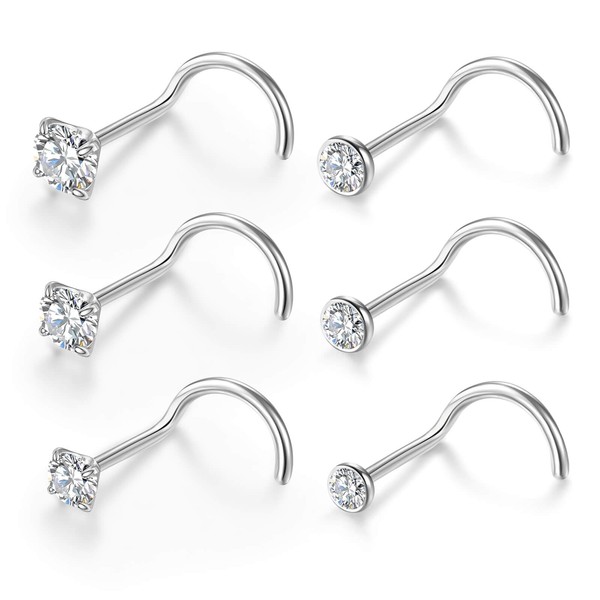 Gotumo 20G Nose Rings Titanium Nose Studs Cubic Zirconia Corkscrew