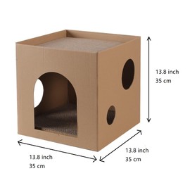 MOONMEOW Cat Condo with Two Scratching Pads, 13.8"x13.8"x13.8". Sweet Home for Kittens, Cats & Small Pets Brown Color