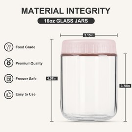 Overnight Oats Containers with Lids, 16oz Glass Jars with Lids 8 pcs, Pink, Wide Mouth Mason jars for Salad, Yogurt, Snacks, Meal Prep