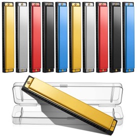 Lukmaa 10 Pcs Harmonica Set Titanium Color Harmonica with Case Cleaning Cloth Diatonic Chromatic Harmonica Musical Mouth Organ for Beginner (24 Hole 24 Tones)