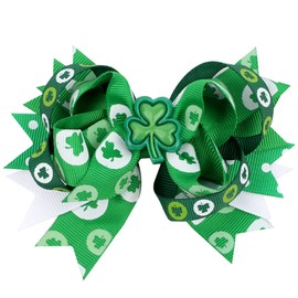 4.5"St. Patrick's Day Shamrock Green Hair Bows Alligator Clips hairpin hair accessory (F75-St. Patrick's A)