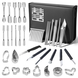 46-Piece Stainless Steel Fruit Carving Tools Set - Professional Watermelon Carving Knife Kit with Ergonomic Handles & Portable Case, Durable Fruit Cutting Tools for Culinary Arts, Sculpting, Peeling