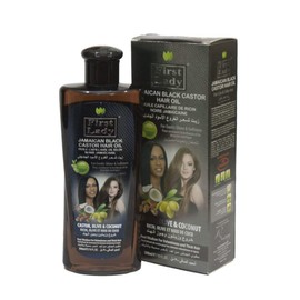 First Lady Herbal (Ayurvedic) JAMAICAN BLACK CASTOR Hair Oil 300ml 10oz - For Hair, Eyelash, Eyebrow Growth - With Olive & Coconut - For Afro, Asian & European Hair Types
