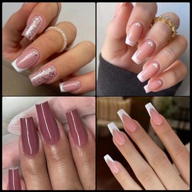 AddFavor 600pcs Square Nail Tips, Medium Gel Nail Tips Square Clear Fake Nails Full Cover Acrylic Nails Tips for Nail Extensions Manicure Salon Home DIY