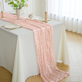 Cheesecloth Table Runner 10FT Gauze Boho Rustic Table Runner 35x120 Inch Long Table Runner for Wedding Baby Shower Bridal Shower Decoration(Dusty Pink)