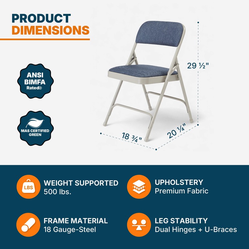 OEF Furnishings OEF2200 Series Heavy-Duty Premium Fabric Padded Upholstery Double-Hinged