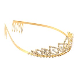 Princess Crystal Crown Strap Comb Lady Crown Girl Cosplay Birthday Party Headband Bride Wedding Hair Ornament Headband (Golden)