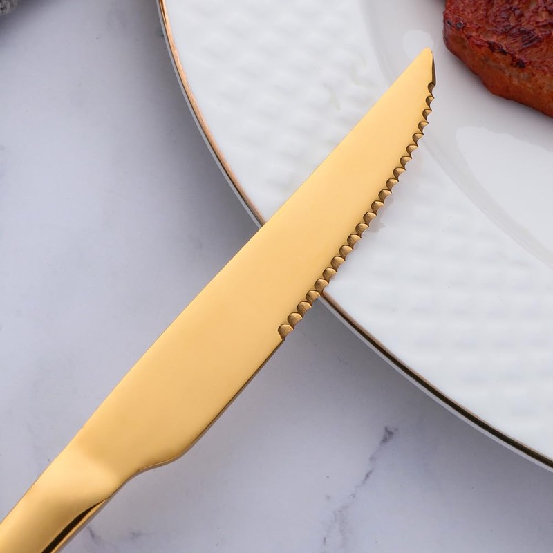 BYEGOU Gold Steak Knives Set of 12, 9 Inch Stainless