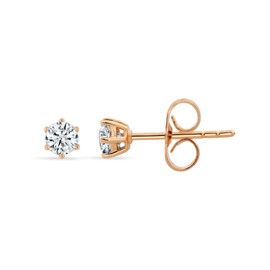 DIAMMERA Women's 14K Rose Gold Plated 4mm Round Cubic Zirconia Solitaire Stud Earrings(Push Back)