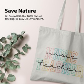 Veqzc Music Teacher Tote Bag, Music Teacher Gifts for Women Canvas Tote Bag, Gifts for Music Teachers, Music Teacher Appreciation Gifts, Music Teacher Reusable Grocery Bags Shopping Bags