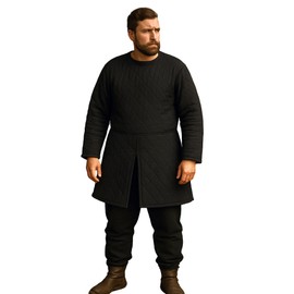 Medieval Gambeson Men Jacket | 13th Century 2-Layer Padded Gambeson Coat– Quilted Cotton Arming Wear (Black, X-Large, Full Sleeves Gambeson)