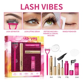 Luxury Lash Makeup Set, 5 In 1 Lash Lifting Serum, Peptide Mascara, Curling Mascara, Lash Separator and Makeup Remover Kit for Thicker Longer Lashes, Boost Natural Growth, Eye Enhancer for Women Girls