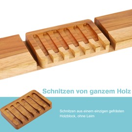 Soap Dish with Slanted Waterfall Design by HTB, Bar Soap Holder Teak Wood, Soap Saver for Shower, Bathroom, Sink, Kitchen and Countertop