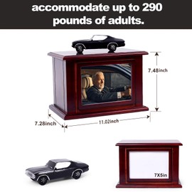 Muscle Car Urn for Ashes Adult Male Female, Wooden Cremation Urn Human Ashes Man Women Up to 290 Lbs，Memorial Urns Large Box Holds 7 x 6 Inch Photo