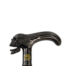 Treasure Gurus Screaming Skull Flame Head Cane T Style Hanlde 2 Pc Metal Shaft Travel Walking Stick