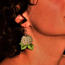 Blue Hydrangea Flower Dangle Earrings | Handmade Rhododendron Eco-Friendly Fashion