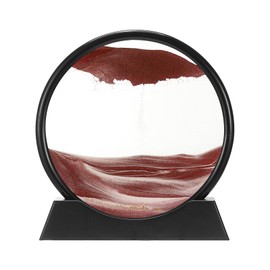 PATIKIL Moving Sand Art Liquid Motion, 12" Round Glass 3D Moving Sand Art Pictures Display Frame for Relaxing Office Home Desktop Decor, Brown(Black Frame)