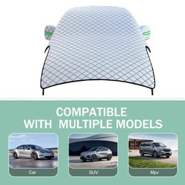 icykale 1 PC Car Front Windshield Protective Cover, Thickened Snow and Anti-Freeze Body Cover, Engine Hood Dust and Waterproof Protective Cloth, Universal for Most Cars (Silver)