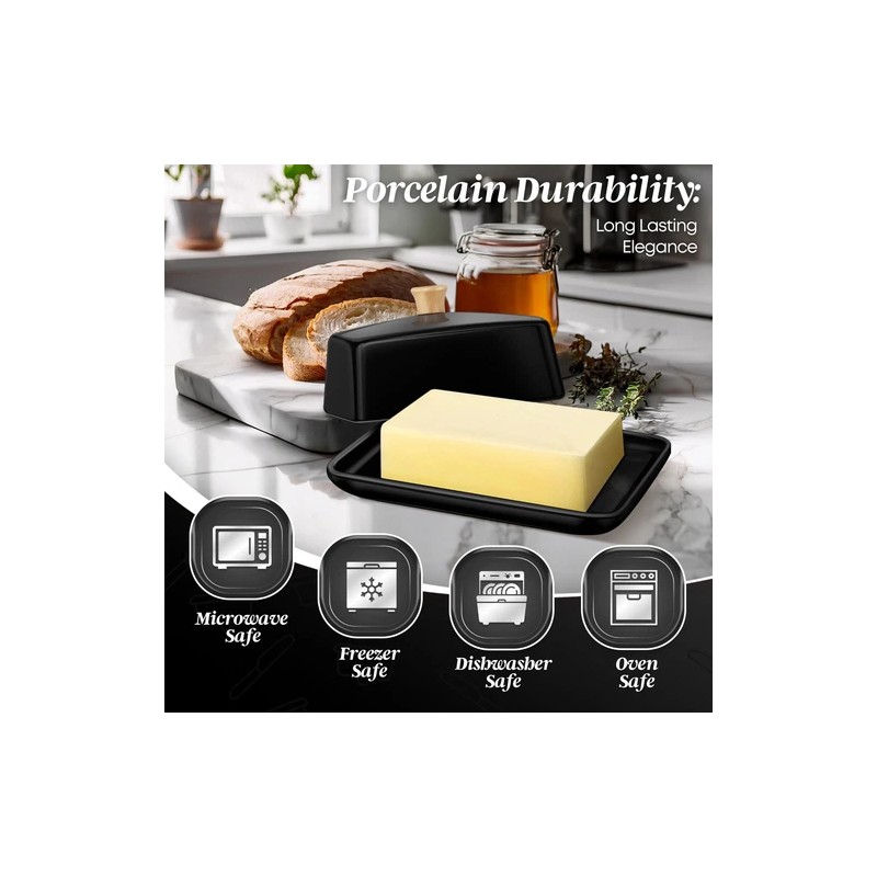 Ceramic Black Butter Dish and Lid Cover Butter Storage and