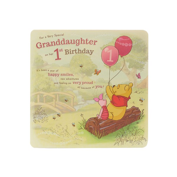 UK Greetings Granddaughter Winnie the Pooh 1st Birthday Card, 210 x 210 mm, Envelope Included