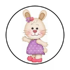Homemade 48 GIRL RABBIT ENVELOPE SEALS LABELS STICKERS 1.2" ROUND