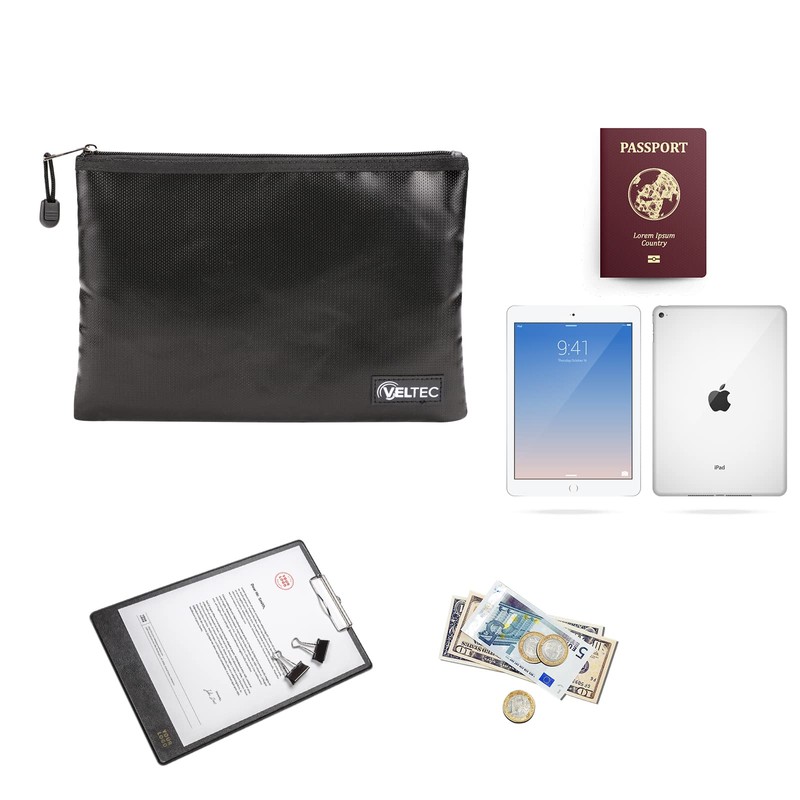 Veltec Fireproof and Waterproof Zipper Pouch Bag for Valuables, Documents,