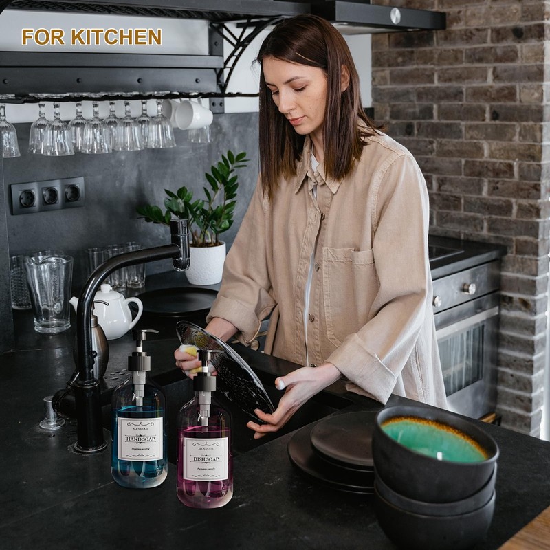 2PCS Amber Dish Soap Dispenser for Kitchen (16 Oz), Brown