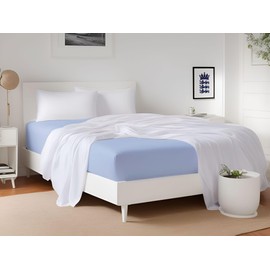 LivinEase Brushed Microfiber Blue King Size Fitted Sheets - Premium Quality 100 GSM Soft, Comfortable, and Durable - Deep 30 cm Pockets - Easy Care & Hypoallergenic (150 x 200 + 30 cm)