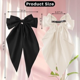 Hair Bows for Women Oversized Bow Hair Clips with Long Tail Large Silky Satin Hair Bowknot Vintage Hair Accessories for Women (Black and White)