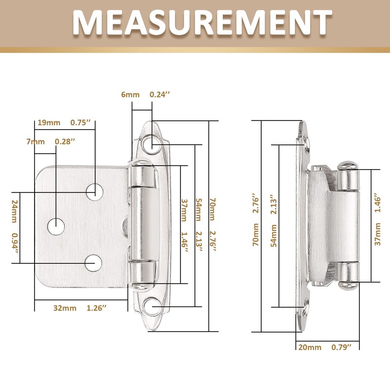 knobelite Satin Nickel Cabinet Hinges for Kitchen Cabinets Doors, 30