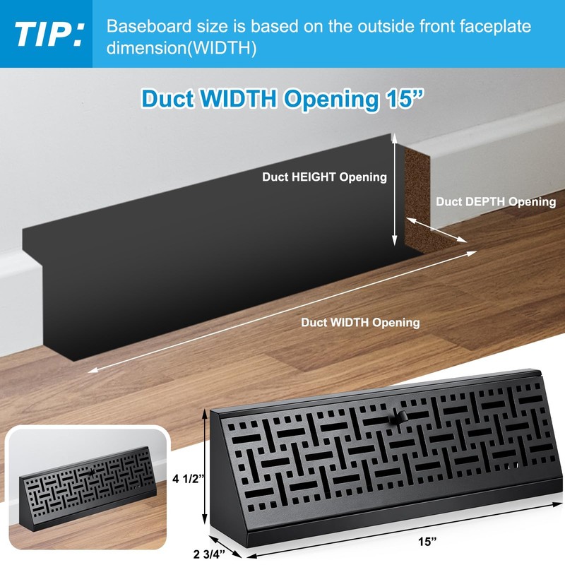 Landhoow 4 Pcs 15 Inch Baseboard Diffuser Register (Duct Opening