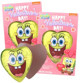 Sweetzo Limited Edition SpongeBob SquarePants Milk Chocolate Flavored Heart, Valentine's Gifts for Teens, Individually Foil Wrapped Chocolates - 2 Ounces (Pack of 2)