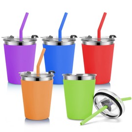 Vermida Kids Cups with Straws and Lids Leak Proof, 12oz Sippy Cups for Toddlers 1-3, 5 Pack Spill Proof Cups Stainless Steel Kids Cups with Lids for School, Outdoor