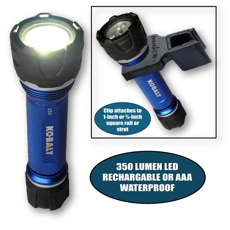 Kobalt WATERPROOF LED FLASHLIGHT W/1-INCH HOLDER PONTOON BOAT & GOLF