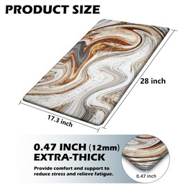 tubeamin Kitchen Mats for Floor Anti Fatigue Floor Marble Cushioned Memory Foam Non Slip PVC Leather Padded Comfort Standing Rugs 17.3x28 Inch, Abstract Golden Swirl Design, 1/2 Inch Thick