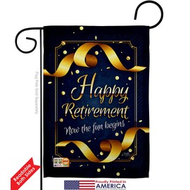 Retirement Fun Begins Garden Flag Set Wood Dowel Celebration Happy Retired Veteran Congratulations Occasion Anniversary Party Small Gift Yard House Banner Double-Sided Made In USA 13 X 18.5