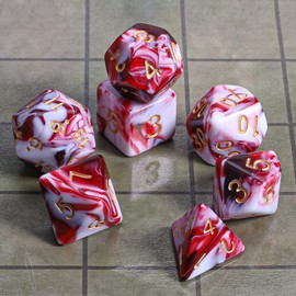 CiaraQ DND Polyhedral Dice Set with a Black Dice Bag for D&D RPG MTG Role Playing Table Games (Red and White)