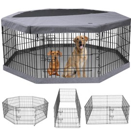 PETIME Foldable Metal Dog Exercise Pen/Pet Puppy Playpen Kennels Yard Fence Indoor/Outdoor 8 Panel 24" W with Top Cover and Bottom Pad (Playpen+Bottom+Top Cover, 8 Panels 36" H)