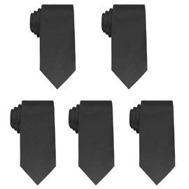 Luckyvestir 5pcs Mens Black Tie Solid Satin Neck Ties 3.15'' Formal Necktie for Wedding Business Christmas Father's Valentine's Day Gift (Black 5 pcs)