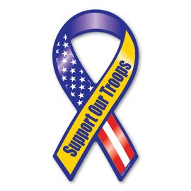Magnet America Support Our Troops Blue & Yellow Mini Ribbon Magnet is 4" x 2" Made for Vehicles and Refrigerators