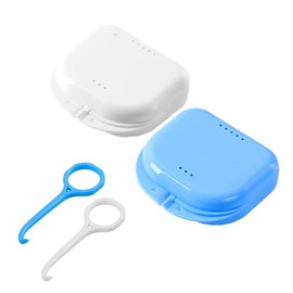 2 Pcs Denture Case Dental Mouth Protection Container Orthodontic Retainer Box with Vent Dental Mouth Protection Holder Storage Box for Invisible Aligner (Blue+White)