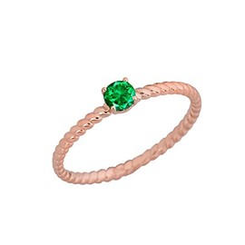 Dainty 10k Rose Gold Stackable Emerald Solitaire Rope Engagement/Promise Ring (Size 9.25)